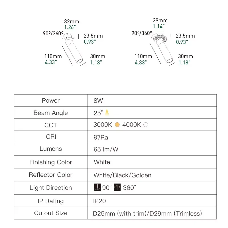 1 Inch Recessed Round Adjustable Spotlight - Image 26
