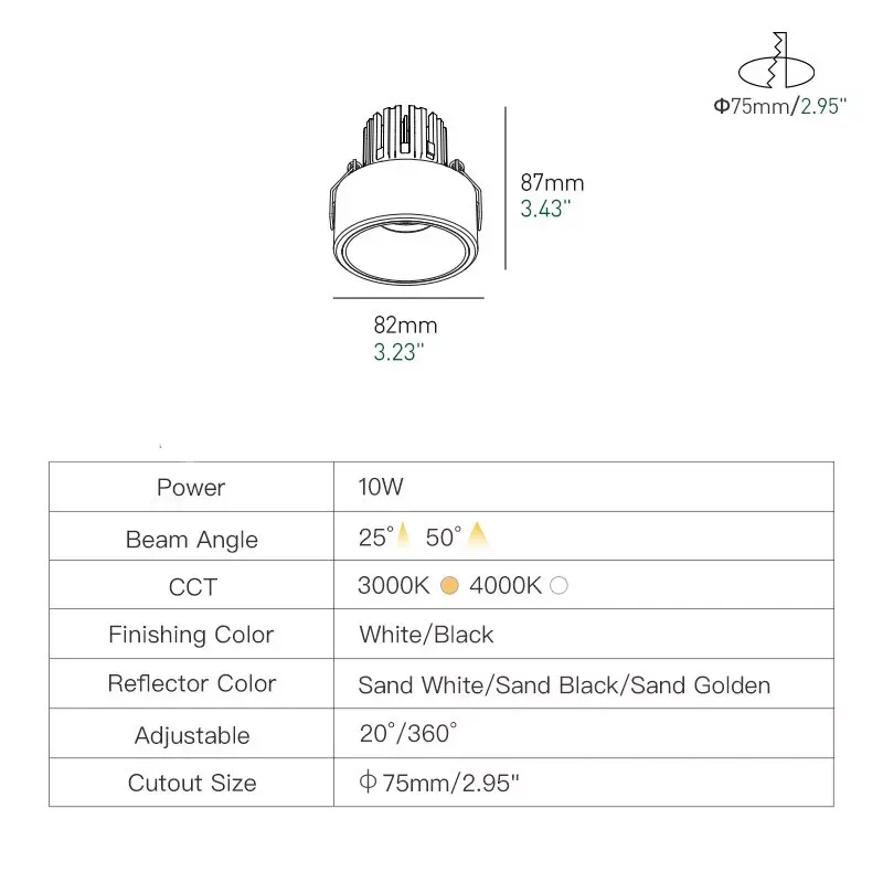 3 Inch Semi-Recessed Round Adjustable Downlight - Image 7