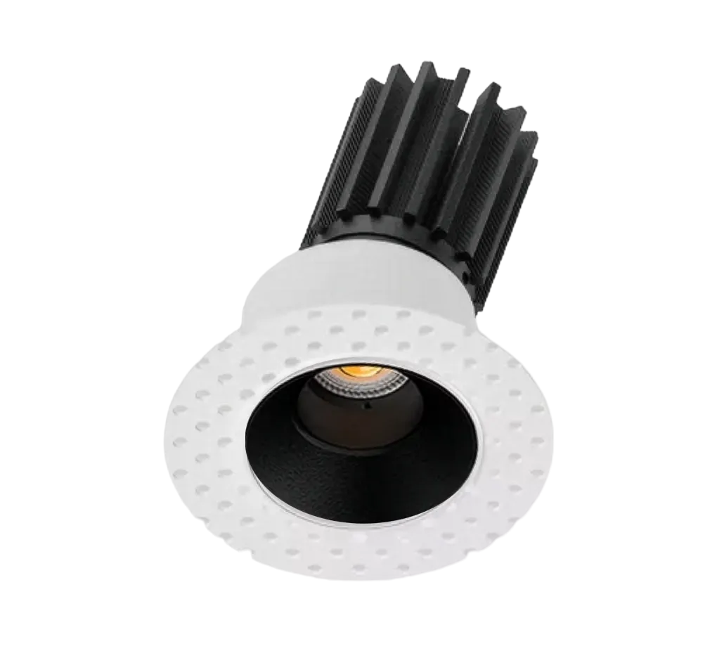 White recessed anti-glare LED downlight with black heat sink for ceiling lighting