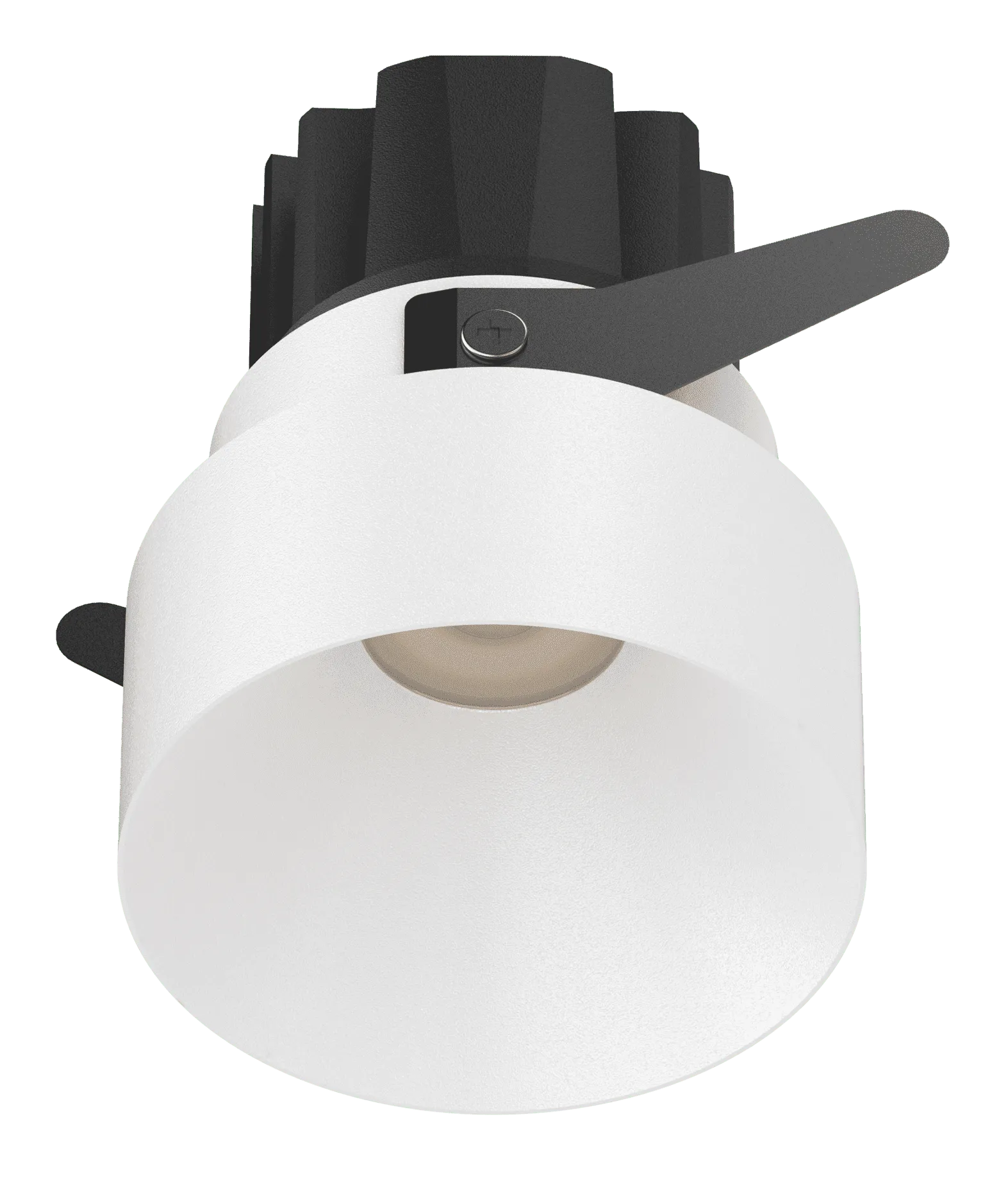 White recessed adjustable LED downlight with black heat sink