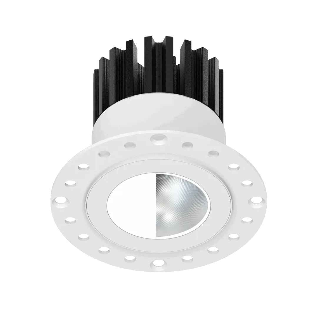 Recessed LED downlight with white trim and high-efficiency heat sink for ceiling lighting