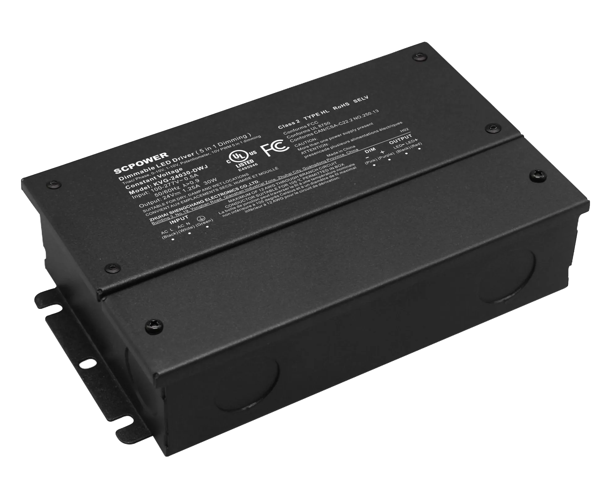 24V 5-in-1 Dimmable Driver Constant Current UL Class 2 - Metal
