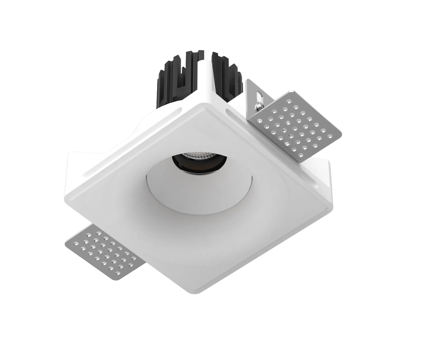 Modern square trimless recessed LED downlight for architectural ceiling lighting in residential or commercial spaces